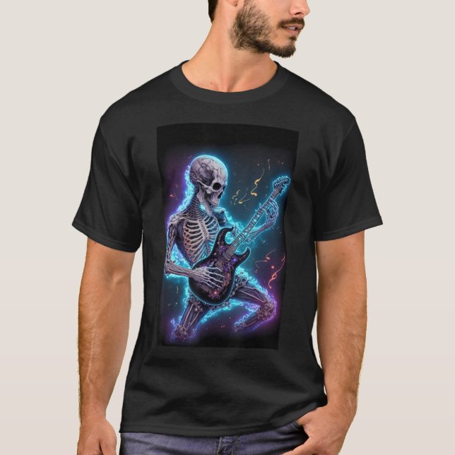 Skelnät som spelar elektrisk gitarr i rymden t shirt (Framsida)