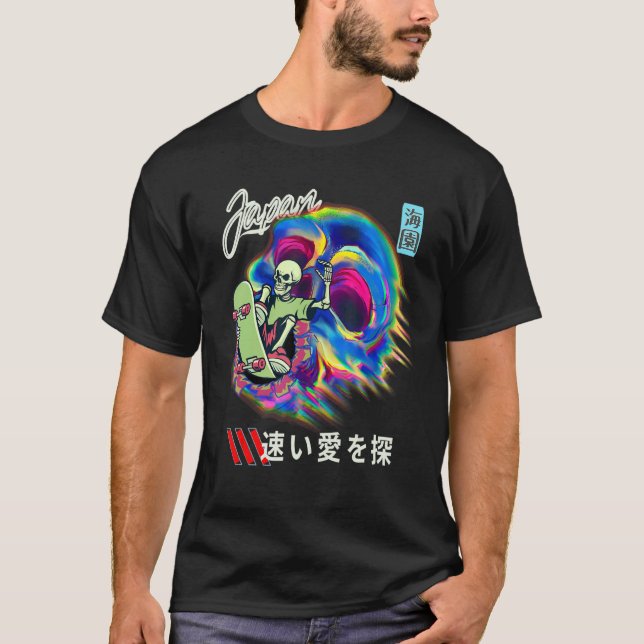 Skelton Skateboarder Japansk Streetwear Graphic T Shirt (Framsida)