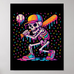 Skelton spelar baseboll Halloween Baseboll Drip B Poster