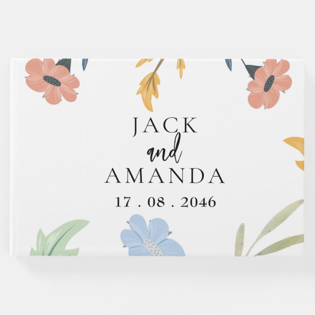 Skenbar Glatt färgfull Blommigt Bröllop Guestbook Gästböcker (Framsida)