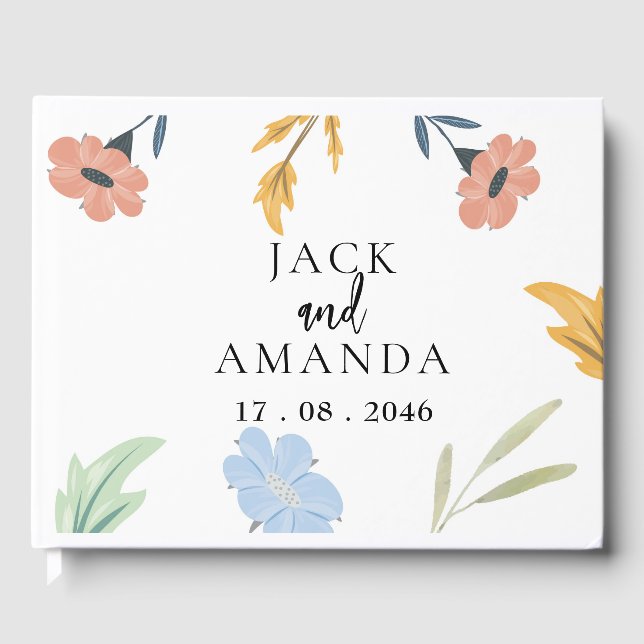 Skenbar Glatt färgfull Blommigt Bröllop Guestbook Gästböcker (Framsida)