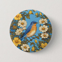 Skenbar Östra Blåfågel Gult och Vita blommor Knapp