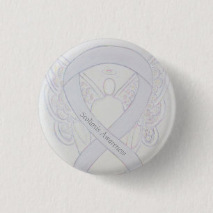 Skenbensmedvetenhet Angel Vitaktig Ribbon Art Pin Knapp