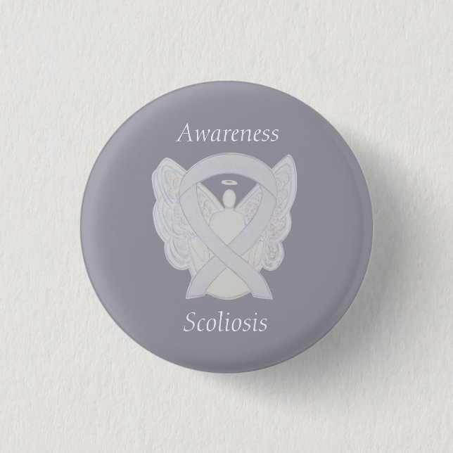Skenbensmedvetenhet Angel Vitaktig Ribbon Art Pin Knapp (Framsida)