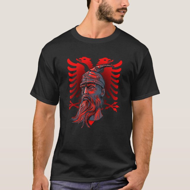 Skendertigen Albanien och Kosovos Flagga för stolt T Shirt (Framsida)