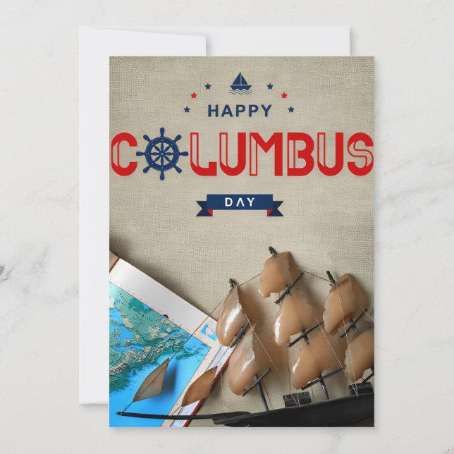 Skepp & Karta Glad Columbus Day Inbjudningar (Baksida)