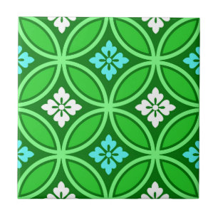 Skeppo med blomstermotif, Shades Jade Grönt Kakelplatta
