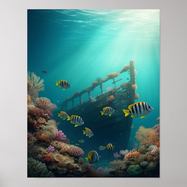 skeppsbrott och färgglada fiskar poster (Framsidan)