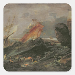 Skeppsbrott på en stenig kust, c.1645-50 fyrkantigt klistermärke