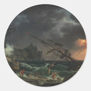 Skeppsbrottet av Claude-Joseph Vernet Runt Klistermärke