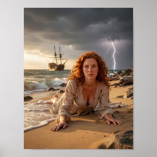 Skeppsbruten av åska på strandaffischen poster (Framsidan)