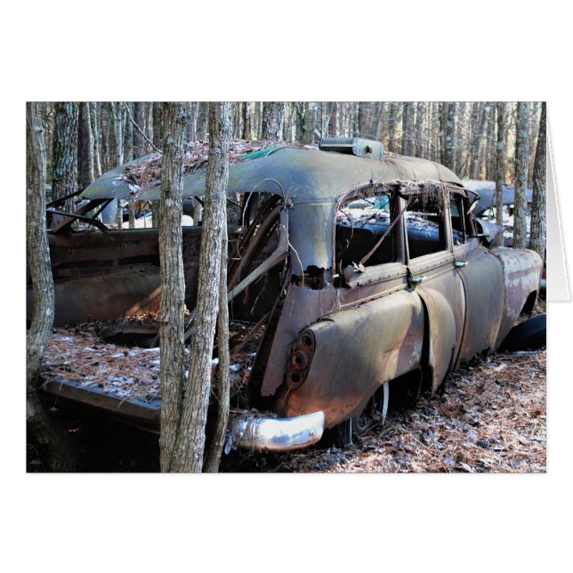 Skeppsbruten bil för gammal vintage hälsningskort (Framsidan Horizontal)