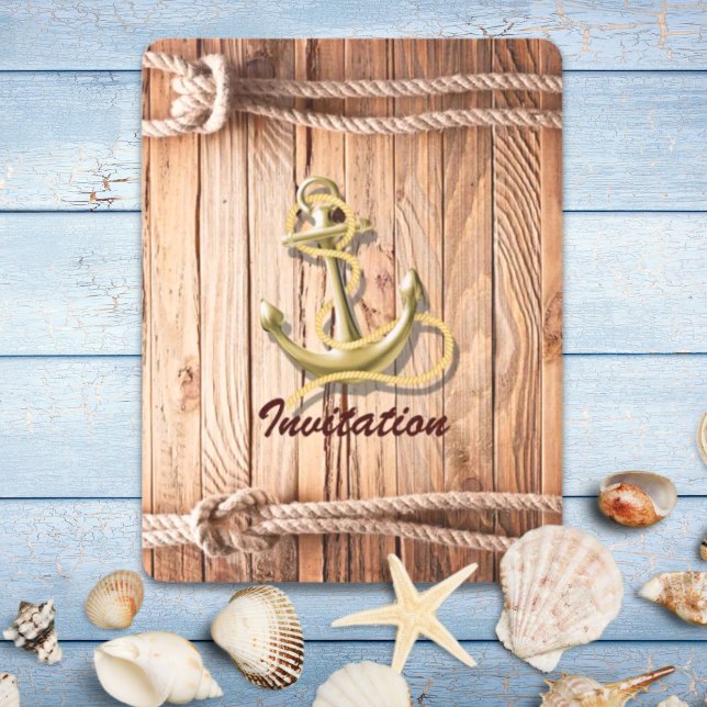 skeppsdocka trä strand ankare nautiska bröllop inbjudningar (ship dock wood beach anchor nautical wedding invitation)