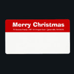Skeppsetiketter för röd och vit God jul Fraktsedel<br><div class="desc">Ljusrött översta gräns visar God jul i vitt. Ditt namn är strax under i en mindre vit text. Toppen som är lätt att anpassa. Byt God jul till alla Julhälsningar du vill ha.</div>