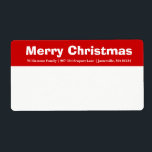 Skeppsetiketter för röd och vit God jul Fraktsedel<br><div class="desc">Ljusrött översta gräns visar God jul i vitt. Ditt namn är strax under i en mindre vit text. Toppen som är lätt att anpassa. Byt God jul till alla Julhälsningar du vill ha.</div>