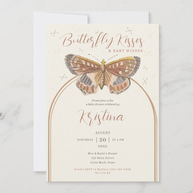 Skeppsinbjudan till Butterfly Kisses Boho Flicka S Inbjudningar (Framsida)