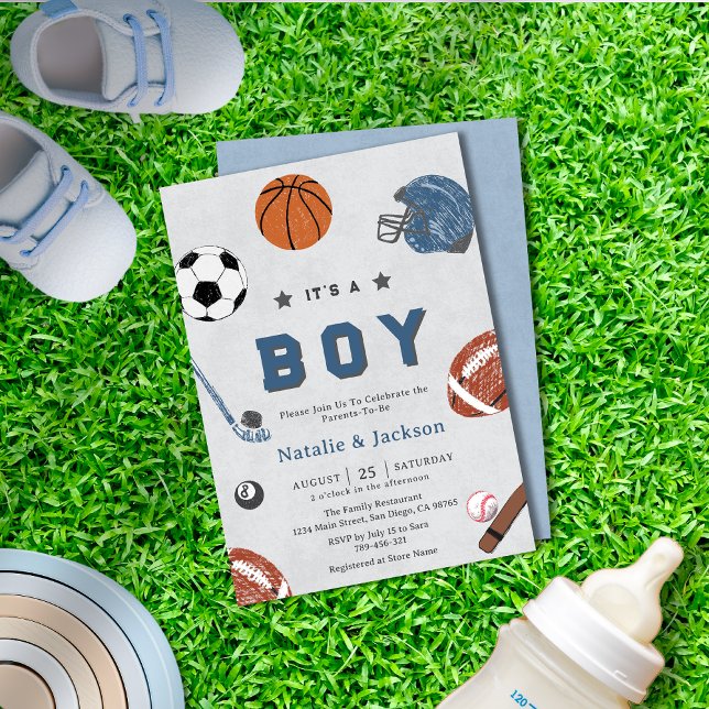 Skeppsinbjudan till Pojke-temat för ytorsk Inbjudningar (Cheerful Sport Theme Baby Boy Shower Invitation)