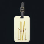 Sker och polacker i guld | Cream för illustration  Bagagebricka<br><div class="desc">Modern alpinskidor,  skidåkning,  skidor med skidor och poler från guld och guld. Enkel festlig skidåkning i guld för skidåkning i älskare.</div>
