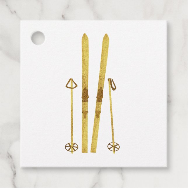 Sker och polacker i guld | Retro Ski Helgdag Gåvor Etiketter (Framsida)