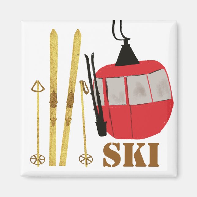 Sker och polacker i guld | Retro Ski Hiss Helgdag Magnet (Framsidan)