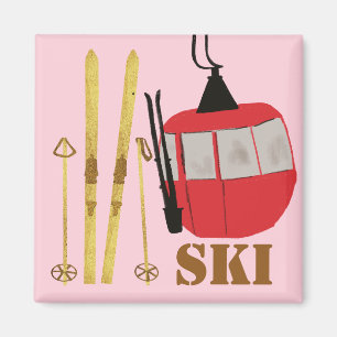 Sker och polacker i guld   Retro Ski Hiss Helgdag  Magnet