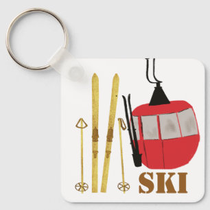 Sker och polacker i guld Retro Ski Hiss Helgdag Nyckelring