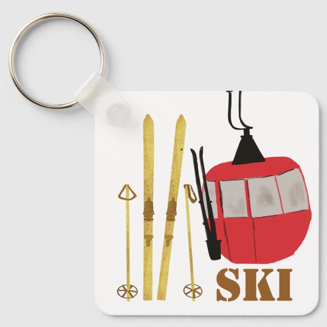 Sker och polacker i guld | Retro Ski Hiss Helgdag  Nyckelring (Framsida)
