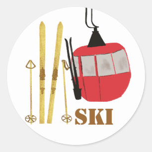 Sker och polacker i guld   Retro Ski Hiss Helgdag Runt Klistermärke
