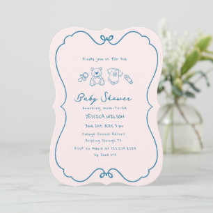 Sketad cute Vågigt Bow Ram Baby Shower Inbjudningar