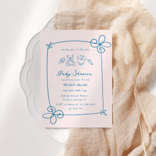 Sketad cute Vågigt Bow Ram Baby Shower Inbjudningar