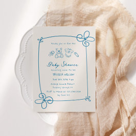 Sketad cute Vågigt Bow Ram Baby Shower Inbjudningar