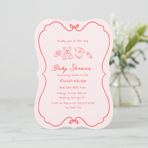 Sketad cute Vågigt Bow Ram Baby Shower Inbjudningar