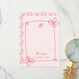 Sketad cute Vågigt Bow Ram Baby Shower Tack Kort