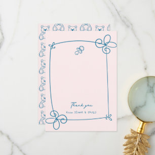 Sketad cute Vågigt Bow Ram Baby Shower Tack Kort