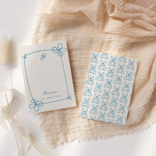 Sketad cute Vågigt Bow Ram Baby Shower Tack Kort