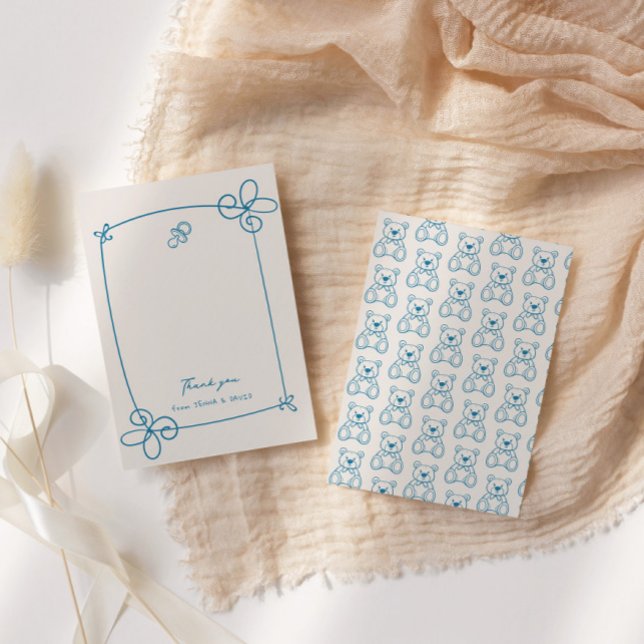 Sketad cute Vågigt Bow Ram Baby Shower Tack Kort (Skapare uppladdad)