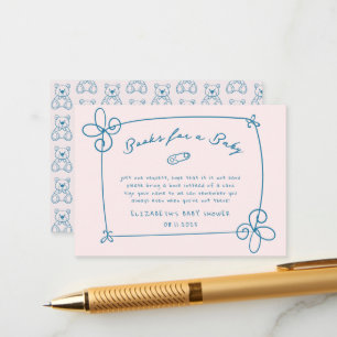 Sketad cute Vågigt Bow Ram Baby Shower Tilläggskort