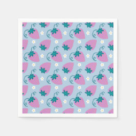 Sketade jordgubbar av rosa på blåblonkor pappersservett