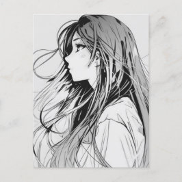 Sketch Anime Manga Girl Porträtt Vykort