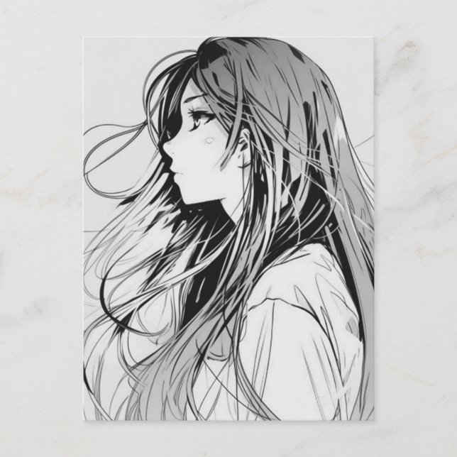 Sketch Anime Manga Girl Porträtt Vykort (Framsida)