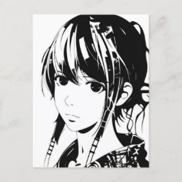 Sketch Anime Manga Girl Porträtt Vykort