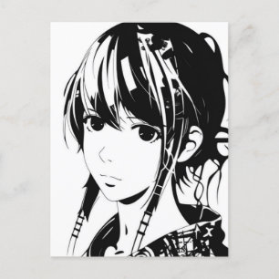 Sketch Anime Manga Girl Porträtt Vykort