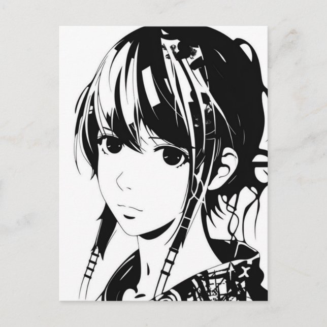 Sketch Anime Manga Girl Porträtt Vykort (Framsida)
