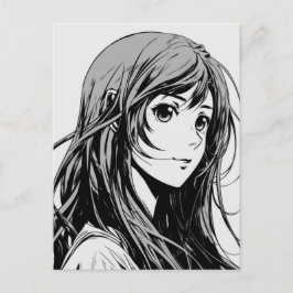 Sketch Anime Manga Girl Porträtt Vykort
