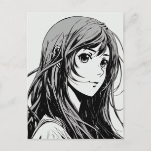 Sketch Anime Manga Girl Porträtt Vykort