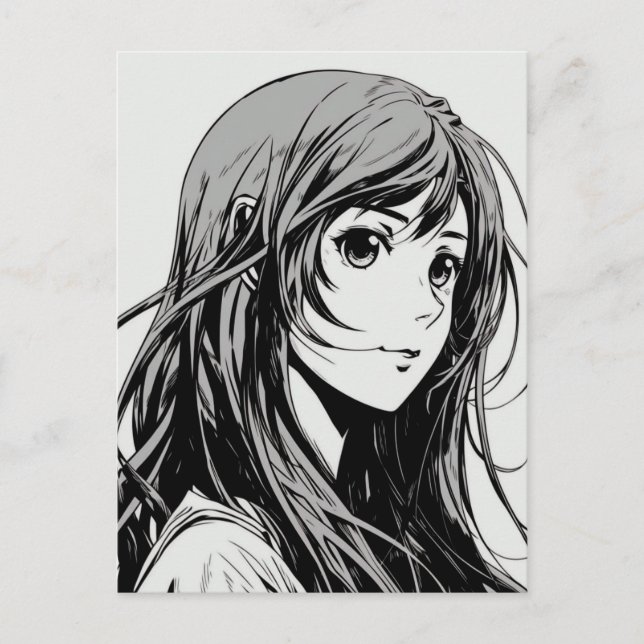 Sketch Anime Manga Girl Porträtt Vykort (Framsida)