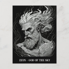 Sketch Art Black and White Zeus Gud i Himlar Vykort