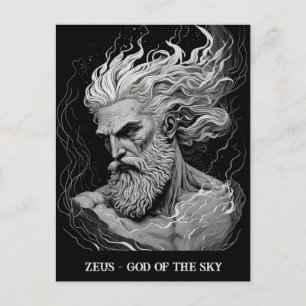 Sketch Art Black and White Zeus Gud i Himlar Vykort