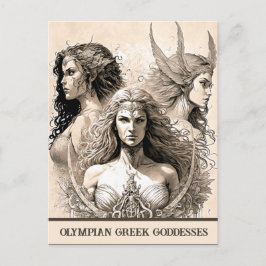 Sketch Art Olympian Grekiska Goddesses Postcard Vykort