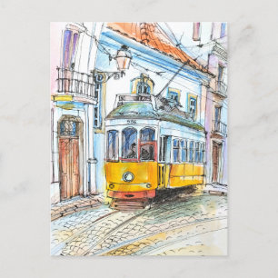 Sketch art Portugals Trem Vykort